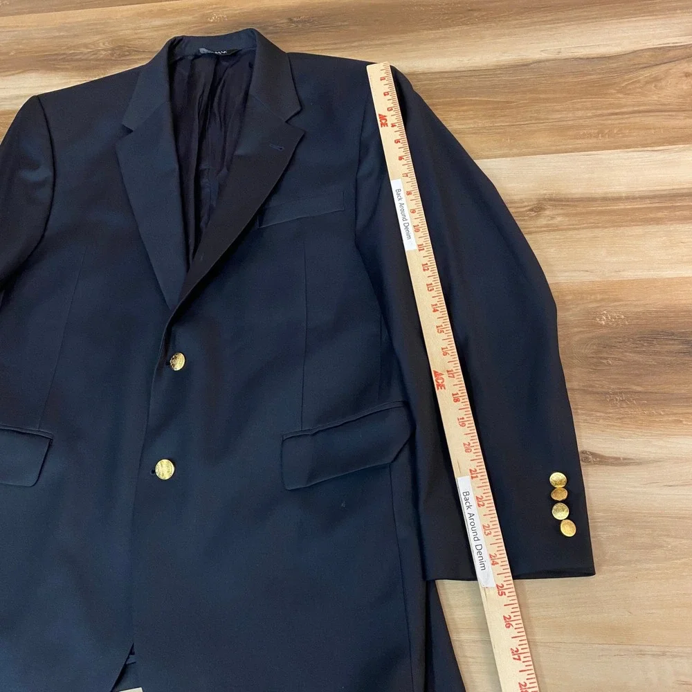Jos A. Bank Signature Collection Blazer Mens 43R Navy Blue Wool 2 Gold Buttons